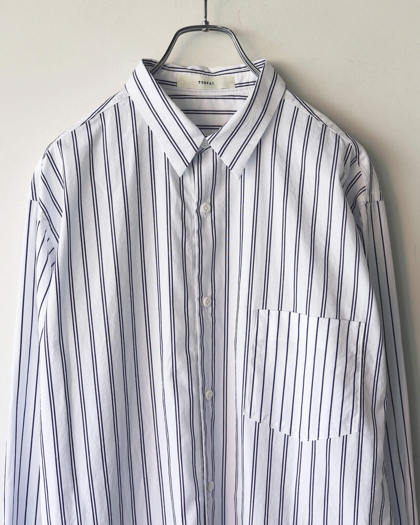 FINE COTTON STRIPE / REGULAR COLLAR SHIRT "WHITE STRIPE"