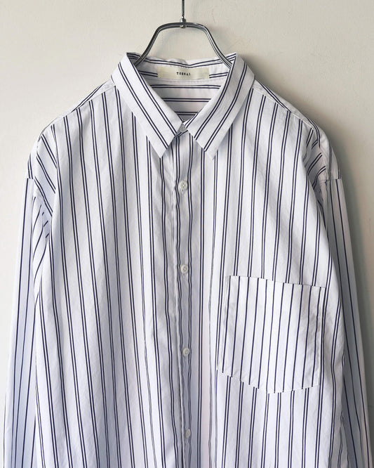 FINE COTTON STRIPE / REGULAR COLLAR SHIRT "WHITE STRIPE"