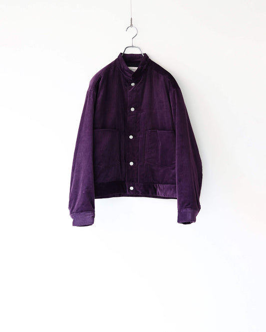 PUFFED MANDARIN COLLAR WORK JACKET ORGANIC COTTON 6-WALE CORDUROY "PURPLE"