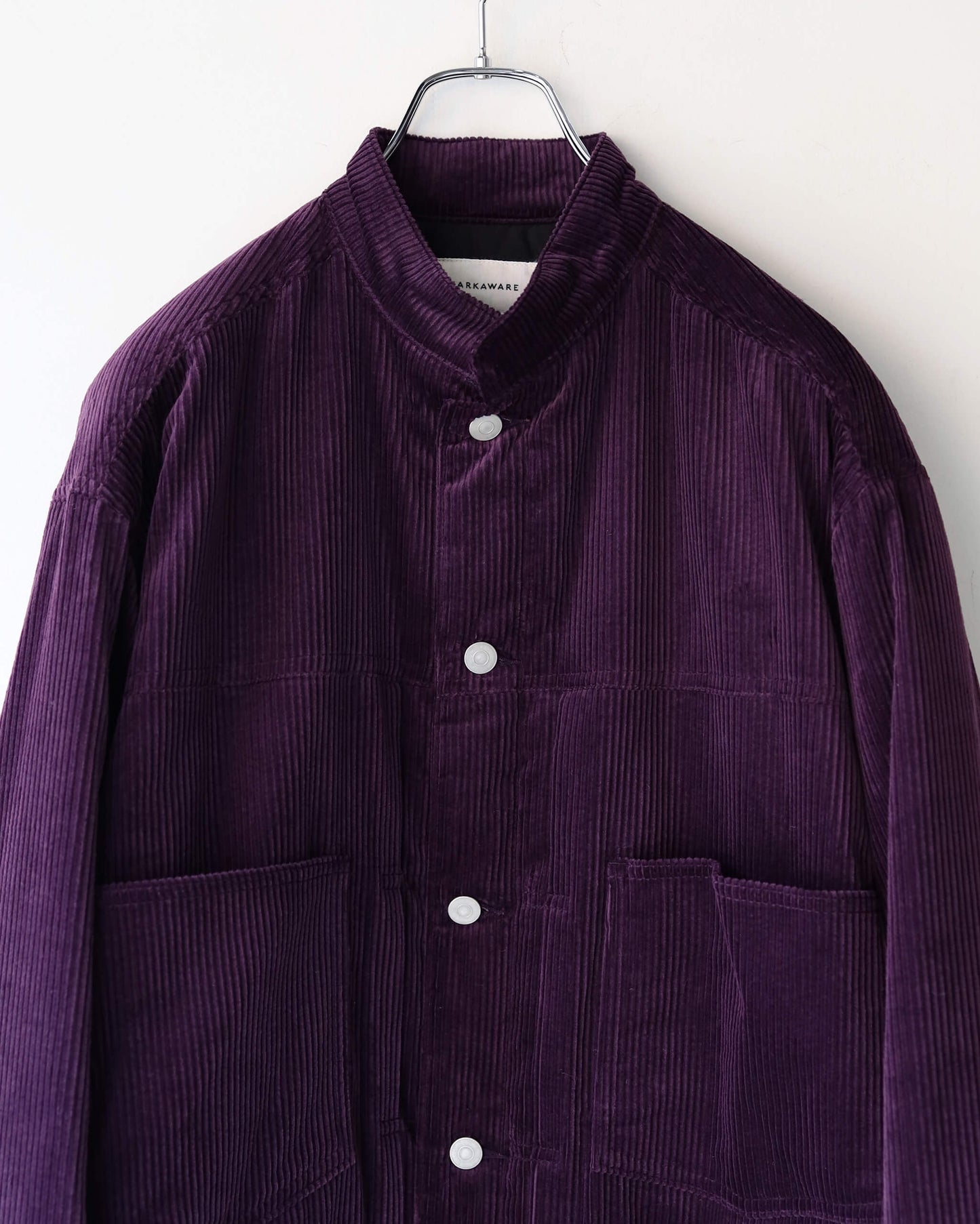 PUFFED MANDARIN COLLAR WORK JACKET ORGANIC COTTON 6-WALE CORDUROY "PURPLE"