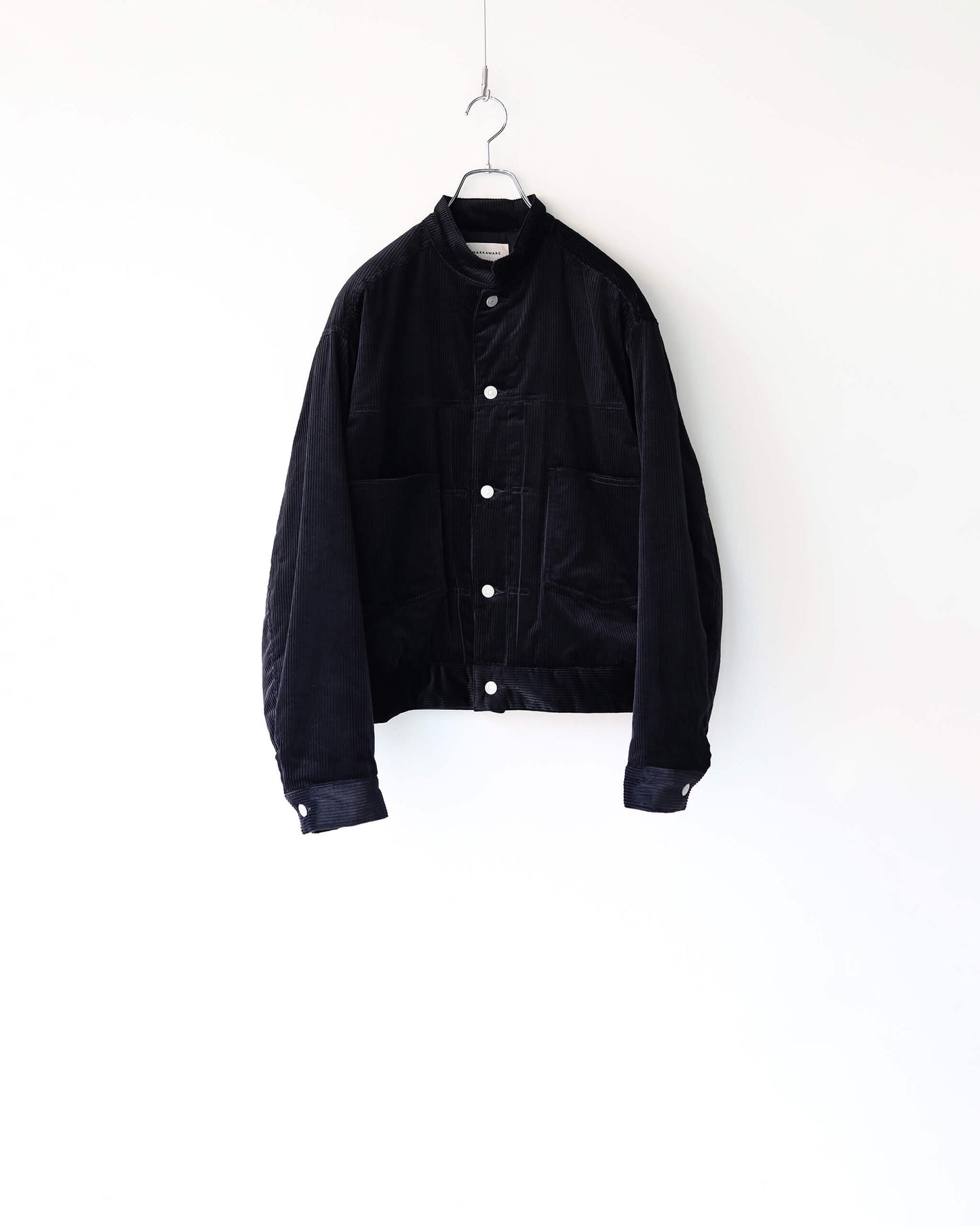 PUFFED MANDARIN COLLAR WORK JACKET ORGANIC COTTON 6-WALE CORDUROY "BLACK"