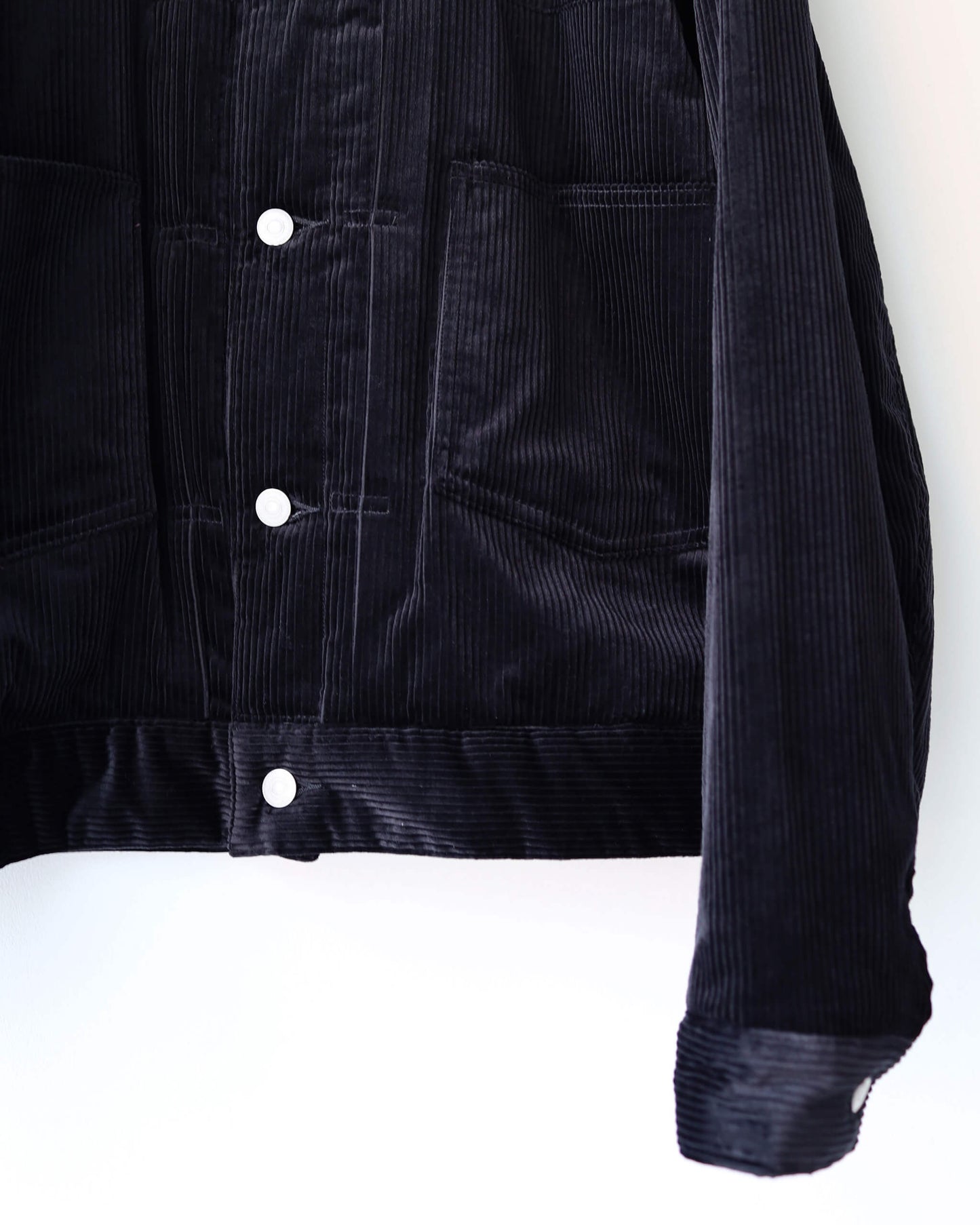 PUFFED MANDARIN COLLAR WORK JACKET ORGANIC COTTON 6-WALE CORDUROY "BLACK"