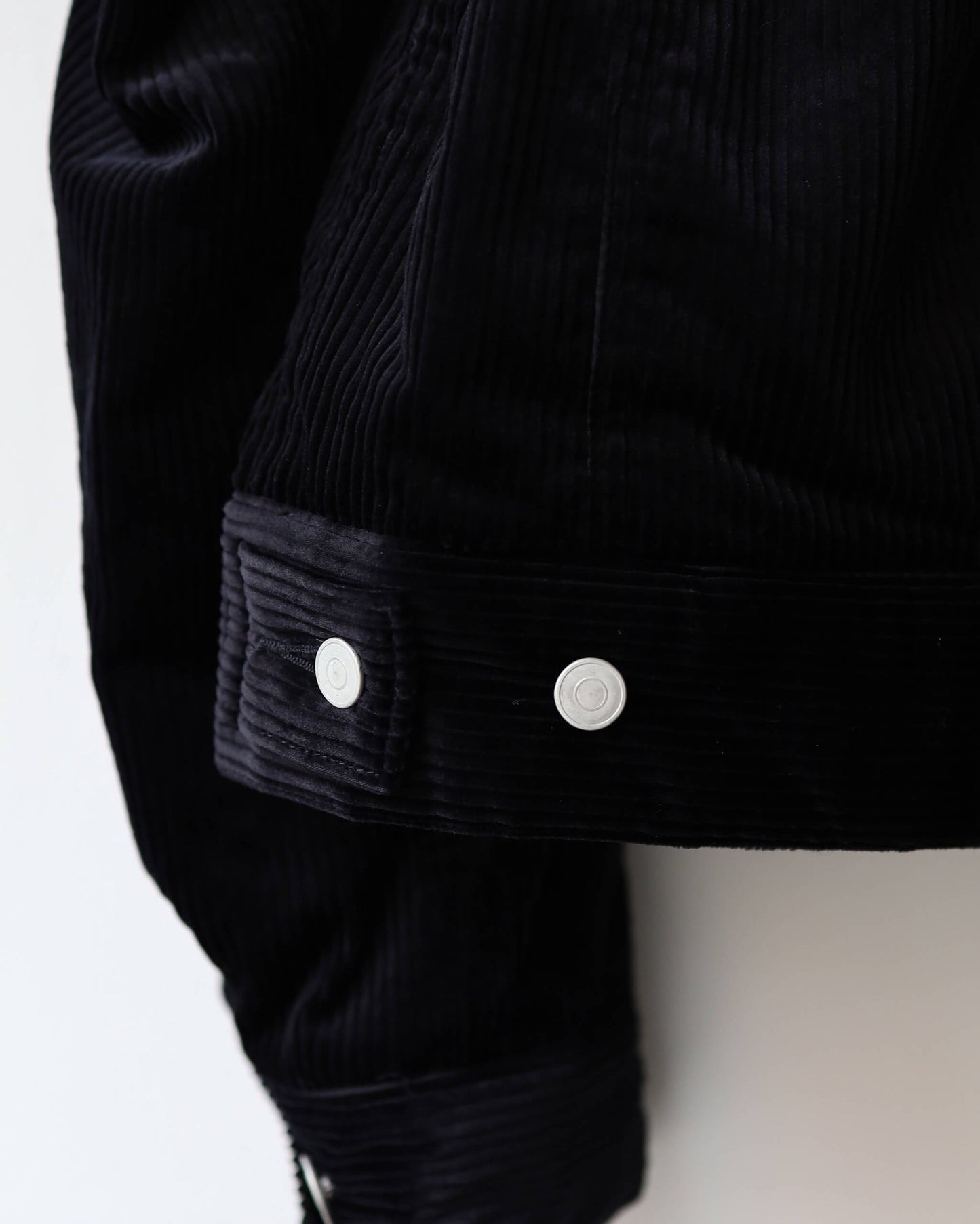 PUFFED MANDARIN COLLAR WORK JACKET ORGANIC COTTON 6-WALE CORDUROY "BLACK"
