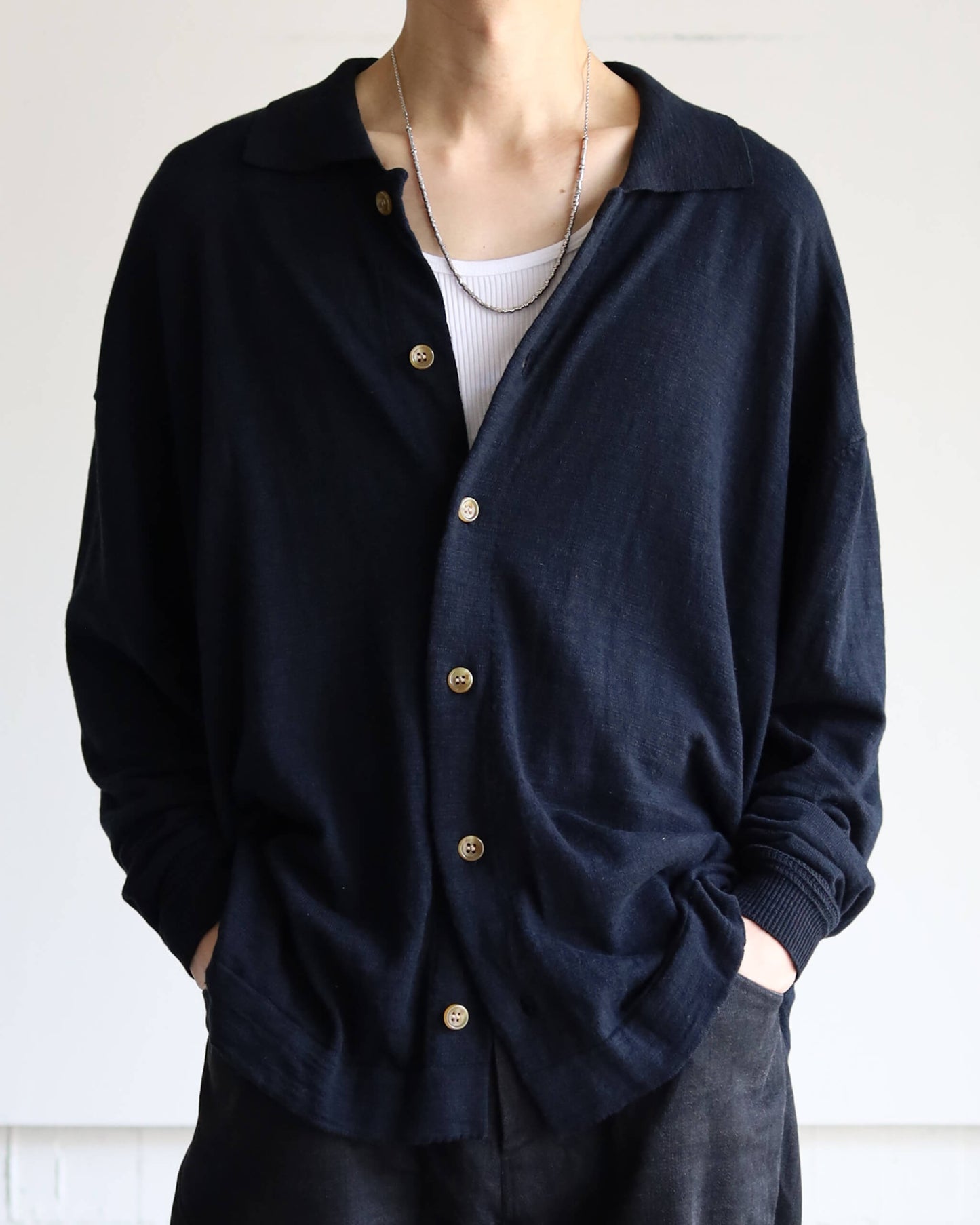 SLAB GAUZE KNIT SHIRT "BLACK"