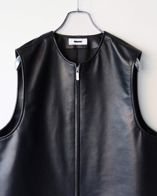 LEATHER ZIP VEST "BLACK"