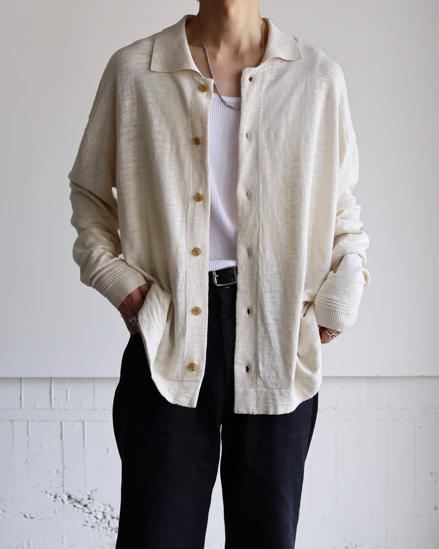 SLAB GAUZE KNIT SHIRT "OFF WHITE"