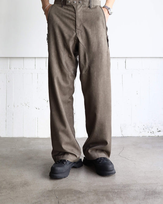 NATURAL DYED WOOL GABARDINE ZIP TROUSERS "KURE"