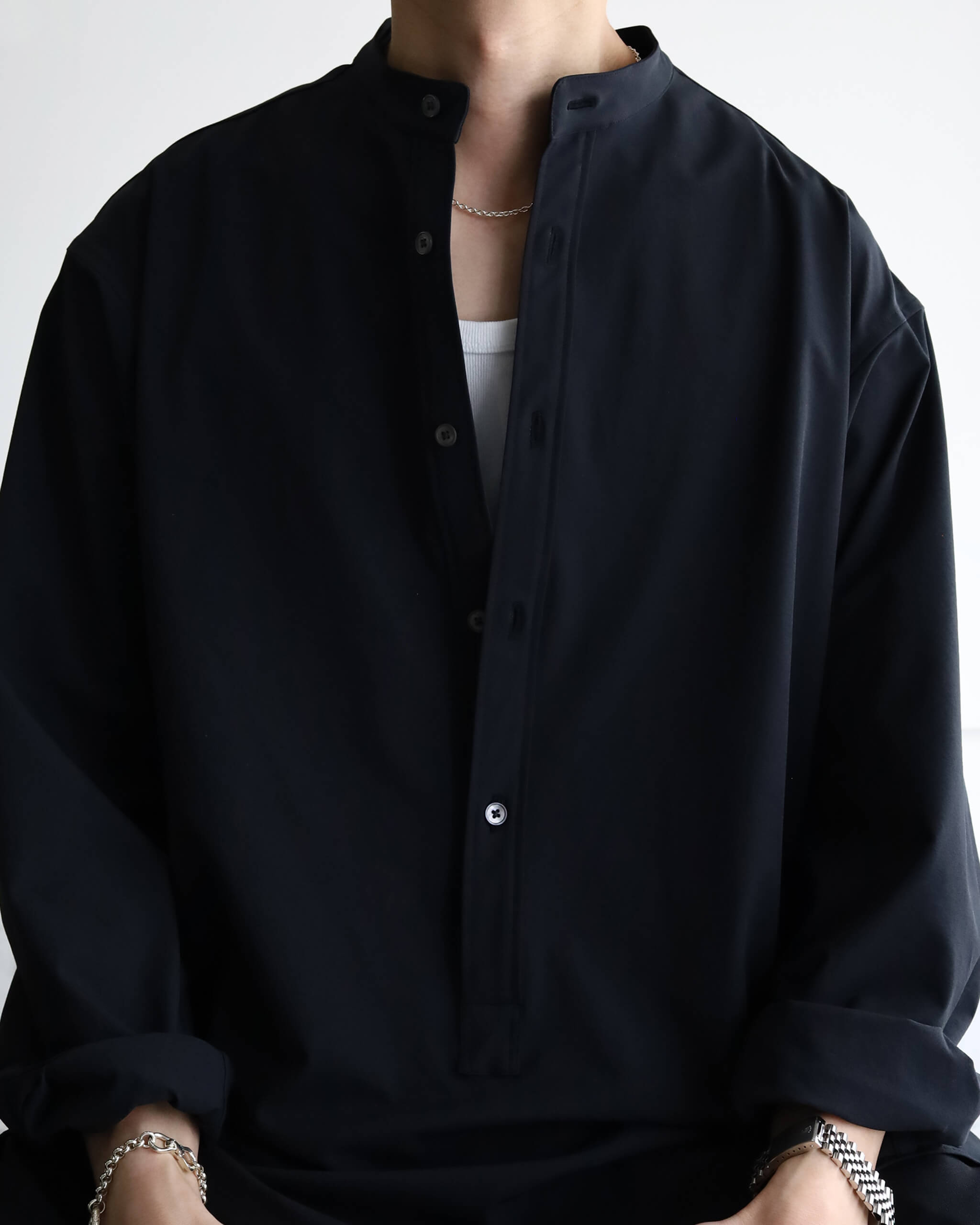 [Exclusive] Fully dull stretch - Stand collar shirt 