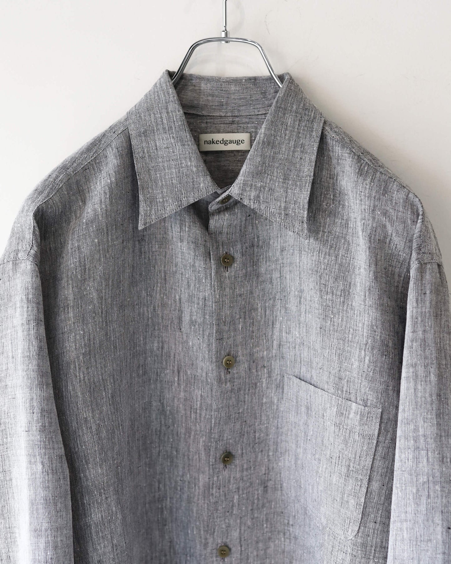 KHADI×LINEN REGULAR COLLAR SHIRT "GRAY"