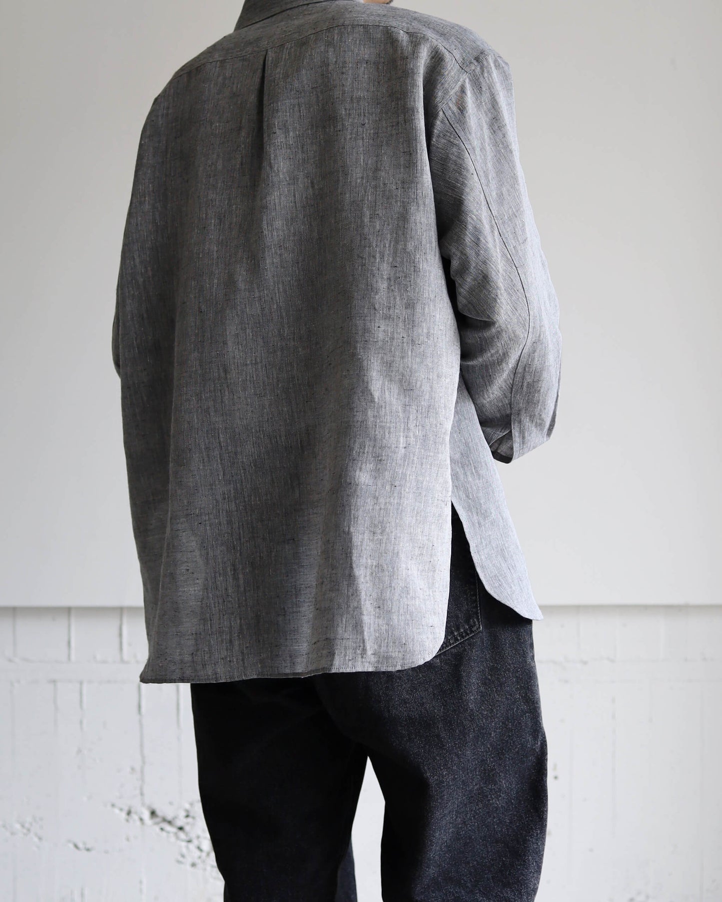 KHADI×LINEN REGULAR COLLAR SHIRT "GRAY"