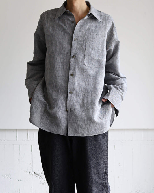 KHADI×LINEN REGULAR COLLAR SHIRT "GRAY"