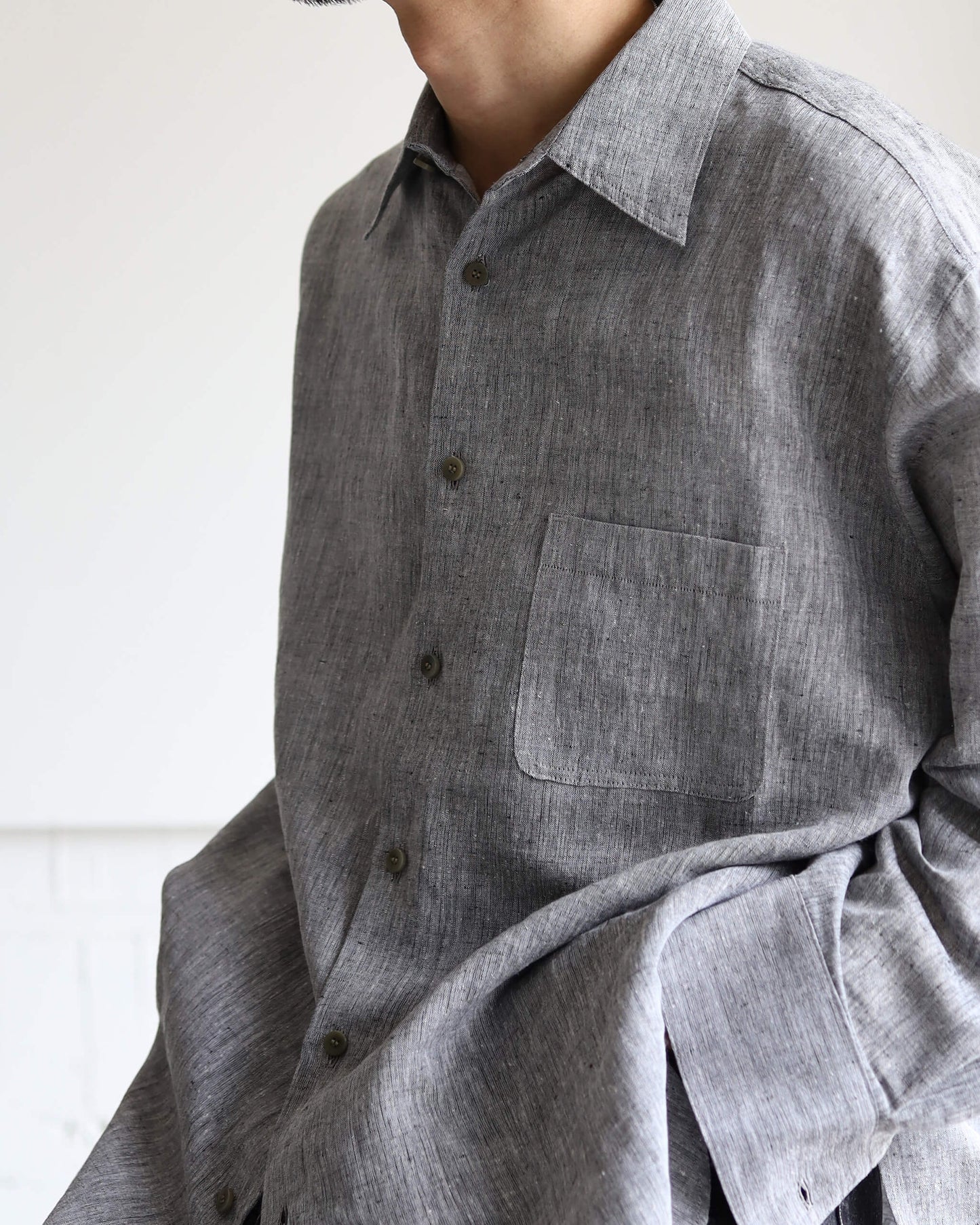 KHADI×LINEN REGULAR COLLAR SHIRT "GRAY"