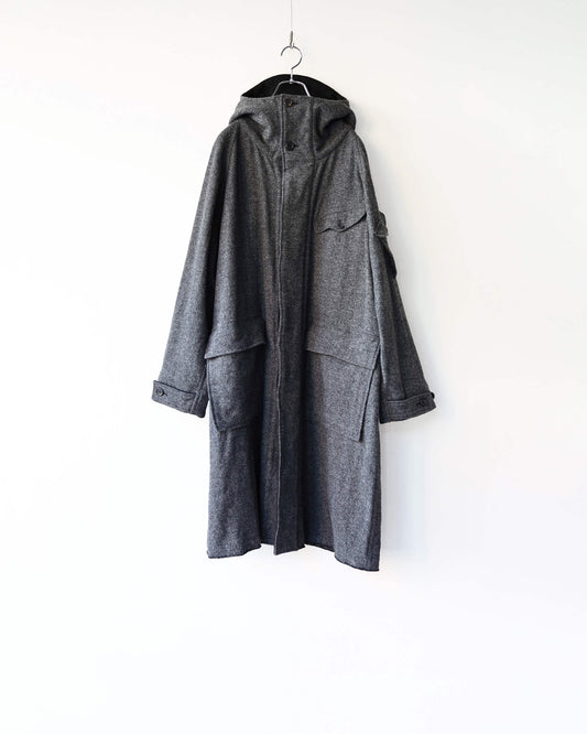 WOOL HERRINGBONE / PARKA COAT "CHARCOAL"