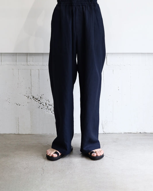 High count fine linen - Bulky easy pants "Navy blue"