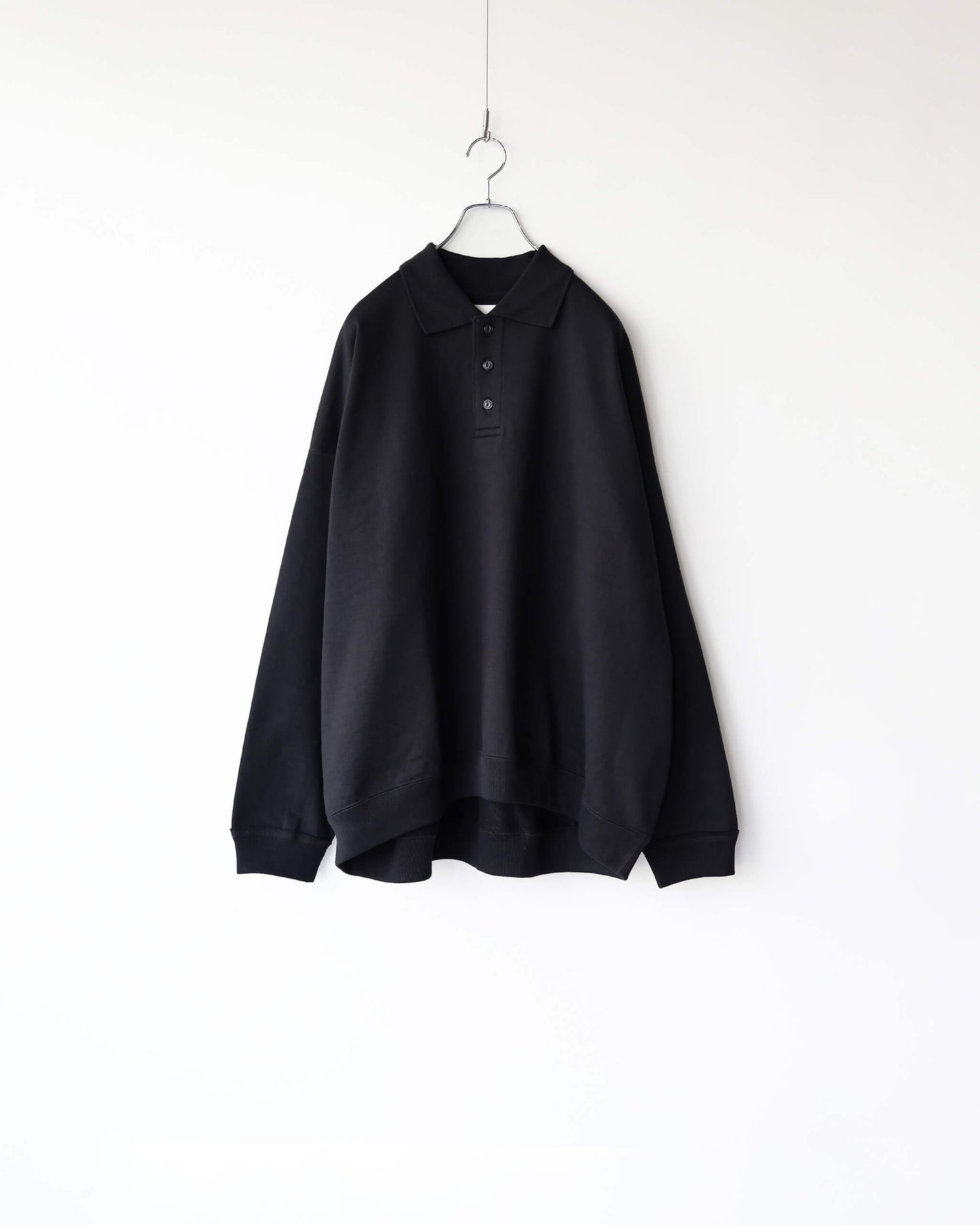 POLO COLLAR HUGE ORGANIC COTTON HEAVY FLEECE "BLACK"