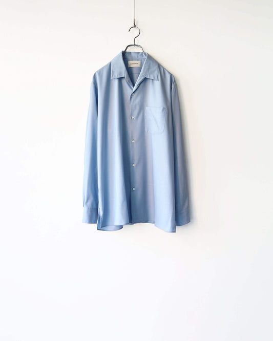 ITALIAN OPEN COLLAR SHIRT SUPER 160s WASHABLE WOOL OXFORD "SAXE"