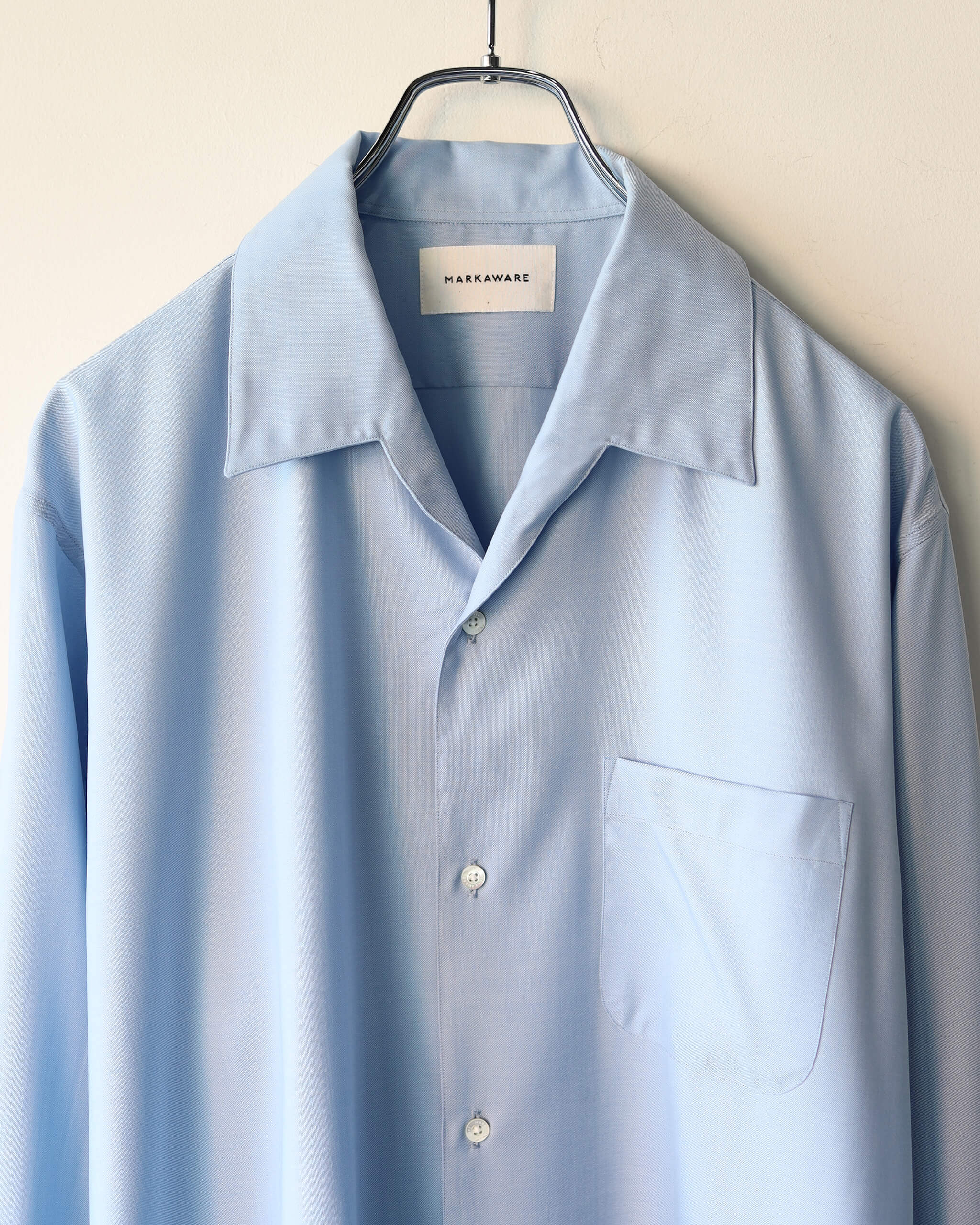 MARKAWARE ITALIAN OPEN COLLAR SHIRT SUPER 160s WASHABLE WOOL