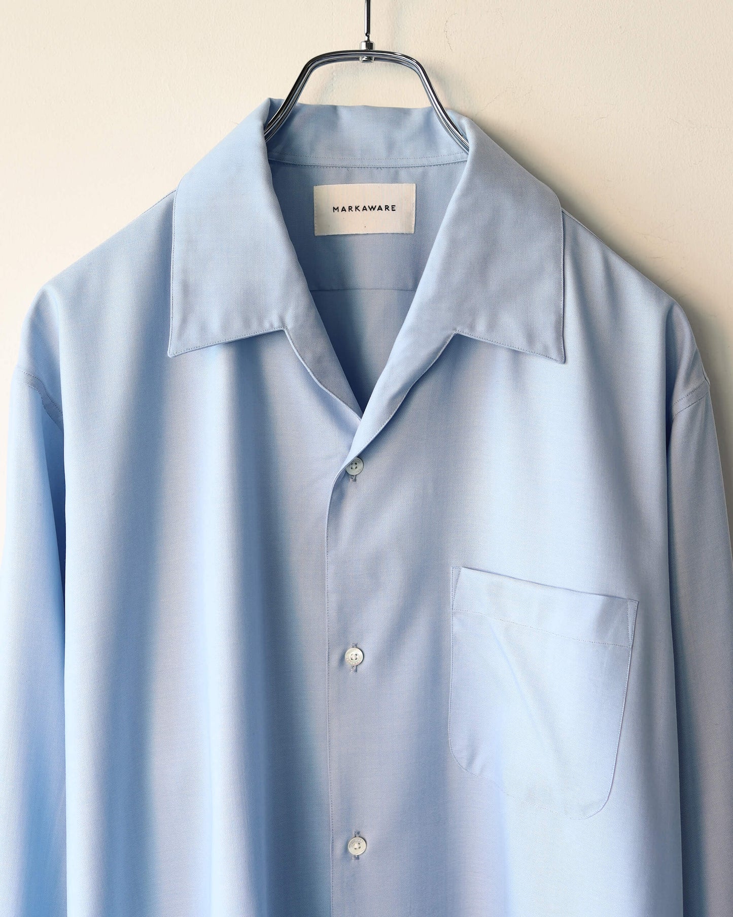 ITALIAN OPEN COLLAR SHIRT SUPER 160s WASHABLE WOOL OXFORD "SAXE"