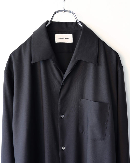 ITALIAN OPEN COLLAR SHIRT SUPER 160s WASHABLE WOOL OXFORD "BLACK"