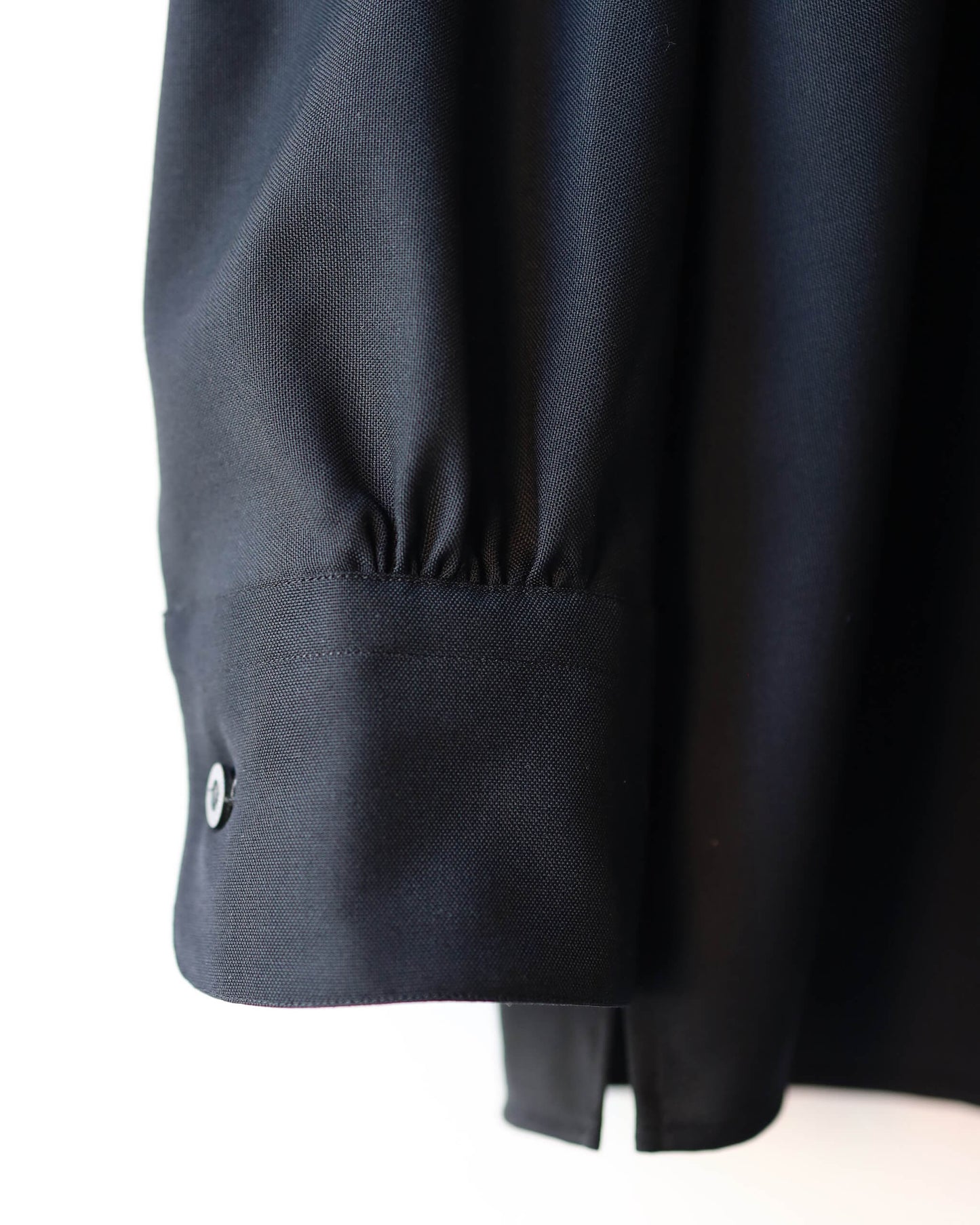 ITALIAN OPEN COLLAR SHIRT SUPER 160s WASHABLE WOOL OXFORD "BLACK"