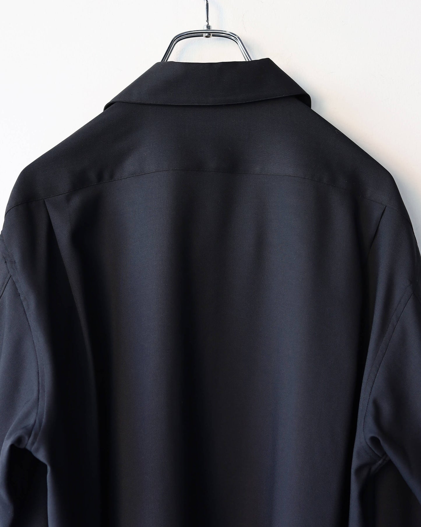 ITALIAN OPEN COLLAR SHIRT SUPER 160s WASHABLE WOOL OXFORD "BLACK"