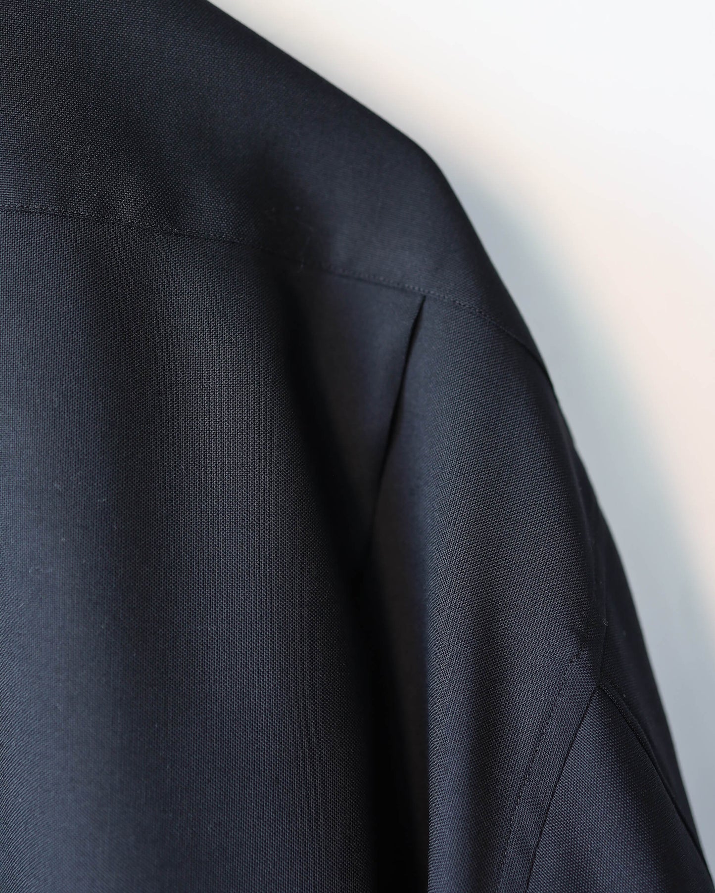 ITALIAN OPEN COLLAR SHIRT SUPER 160s WASHABLE WOOL OXFORD "BLACK"