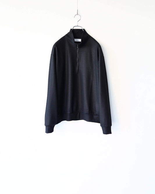 HALF ZIP STAND COLLAR SUPER 140s WOOL KNIT "BLACK"