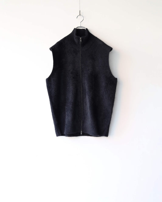 FOX CASHMERE ZIP-UP VEST "BLACK"