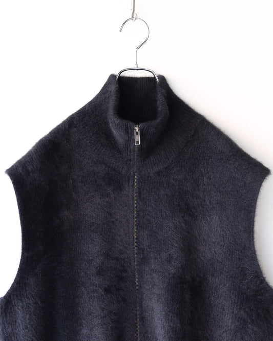 FOX CASHMERE ZIP-UP VEST "BLACK"