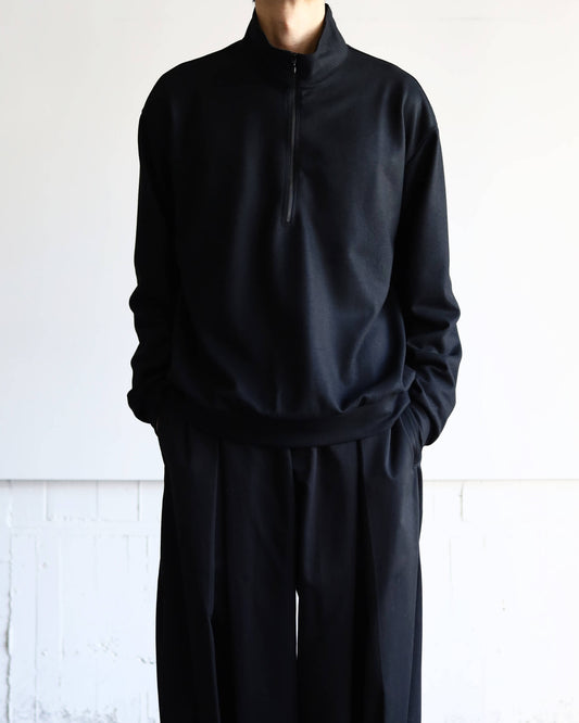 HALF ZIP STAND COLLAR SUPER 140s WOOL KNIT "BLACK"