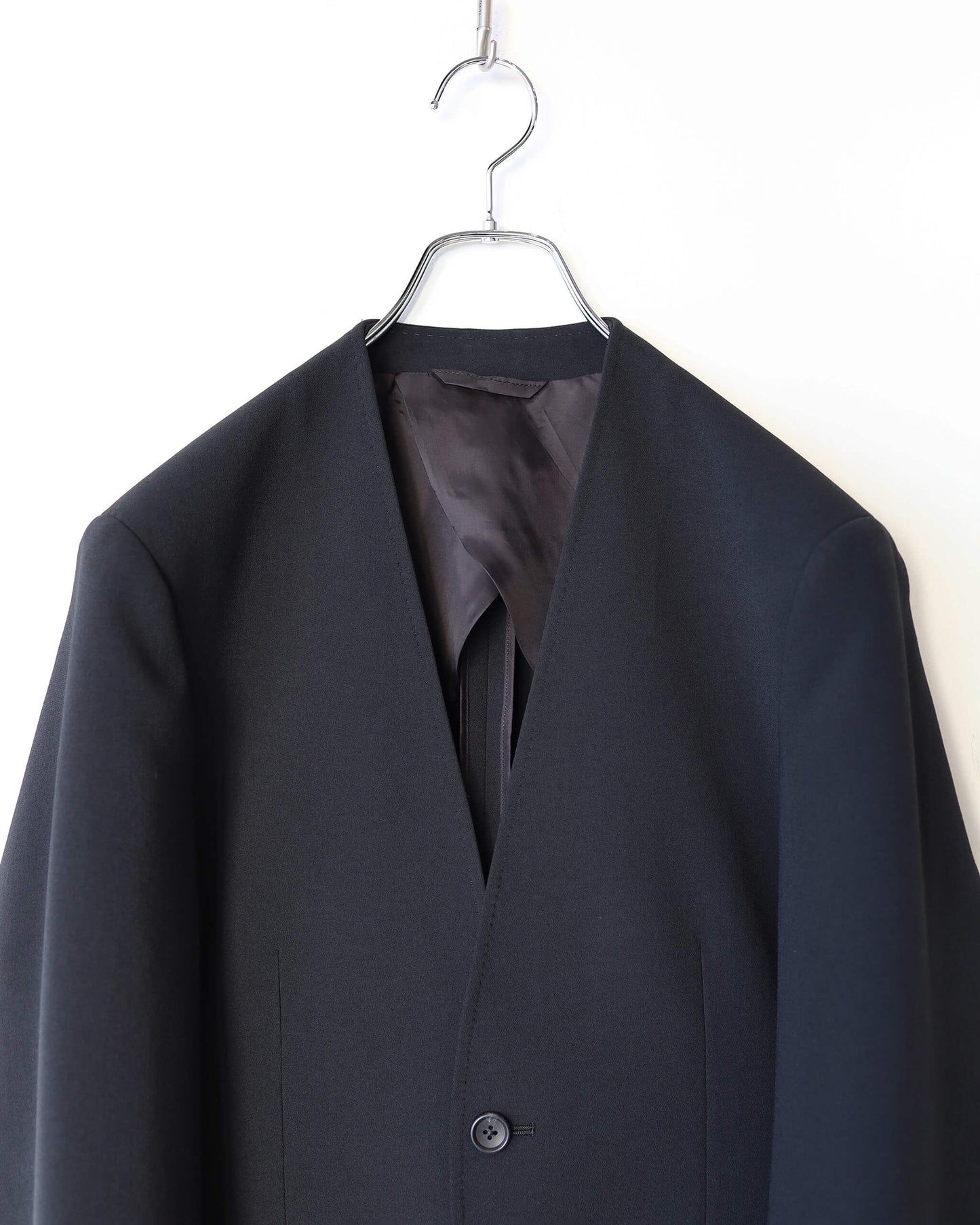 DOUBLE CLOTH NO COLLAR JACKET "BLACK"