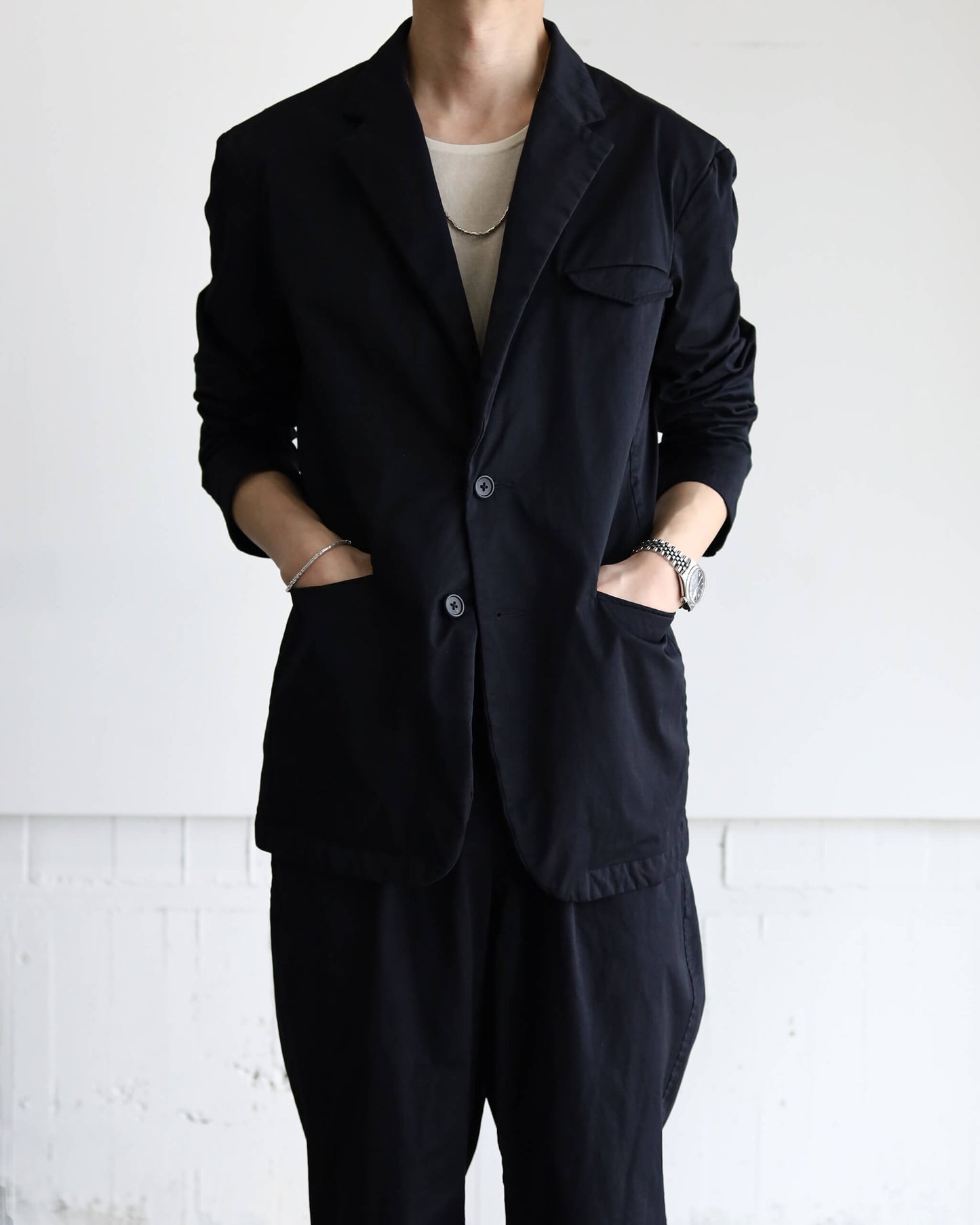 GARMENT DYE NYLON TWILL / 2B JACKET "BLACK"