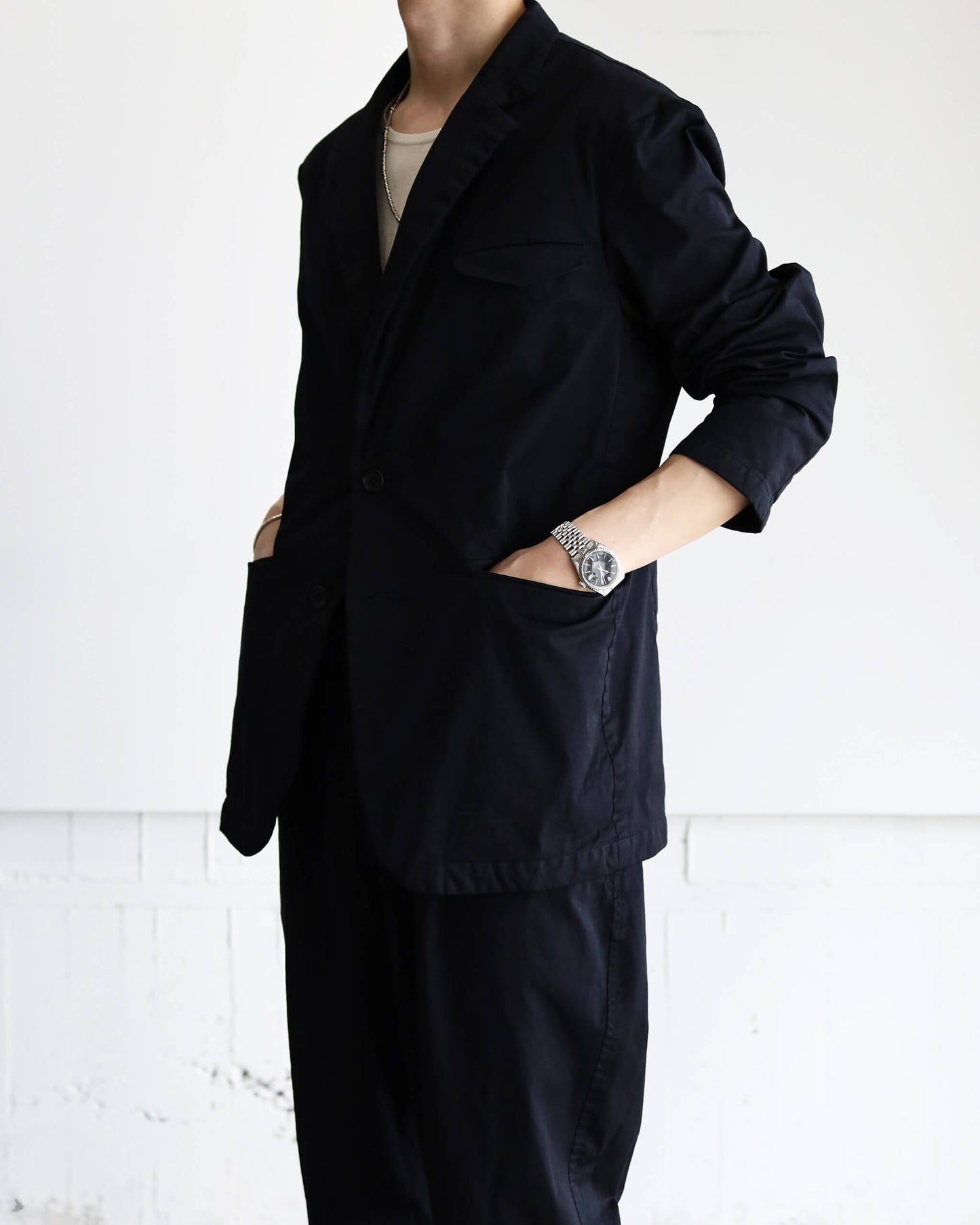 GARMENT DYE NYLON TWILL / 2B JACKET "BLACK"