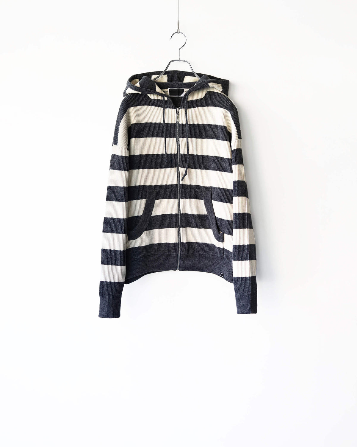CORDY KNIT ZIP HOODIE STRIPE "WHITE × CHARCOAL"