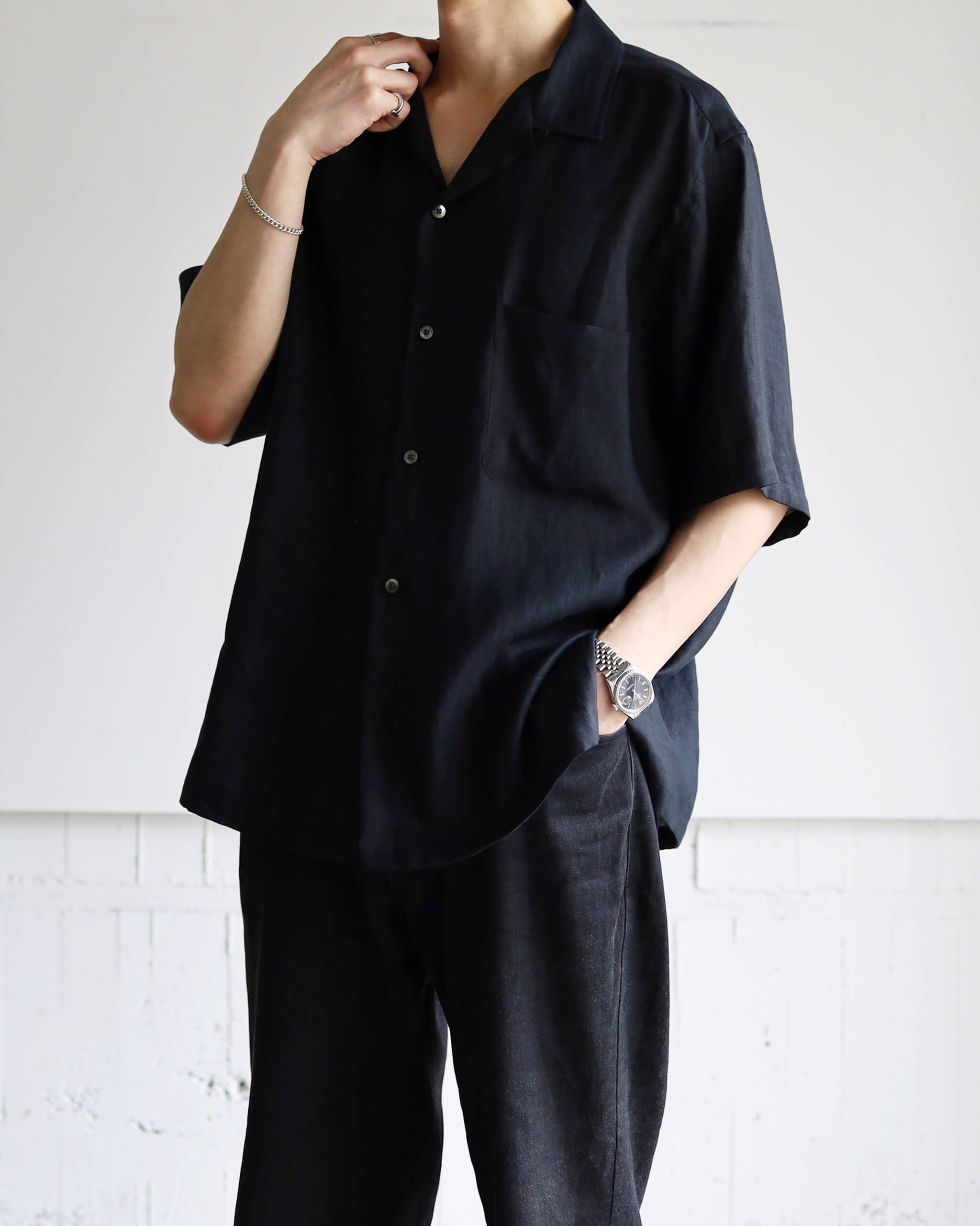 MARKAWARE NEW OPEN COLLAR S/S SHIRT HEMP SHIRTING 