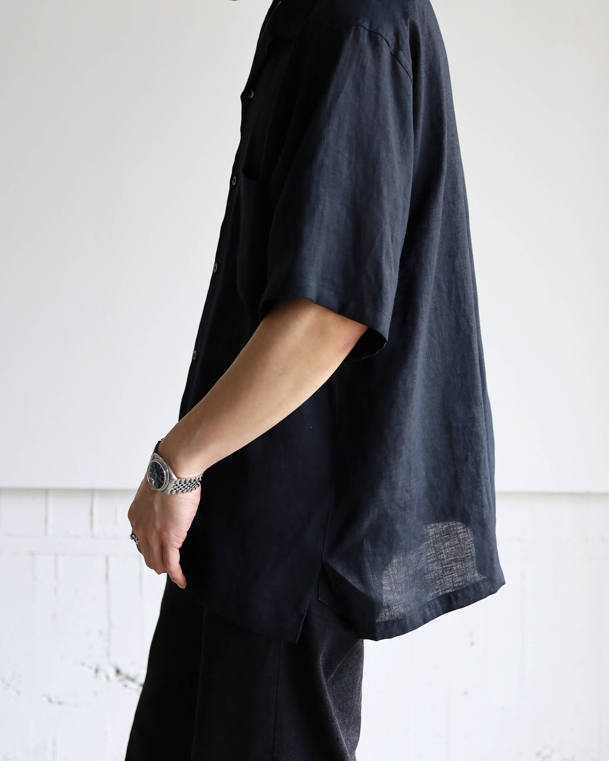 MARKAWARE NEW OPEN COLLAR S/S SHIRT HEMP SHIRTING 