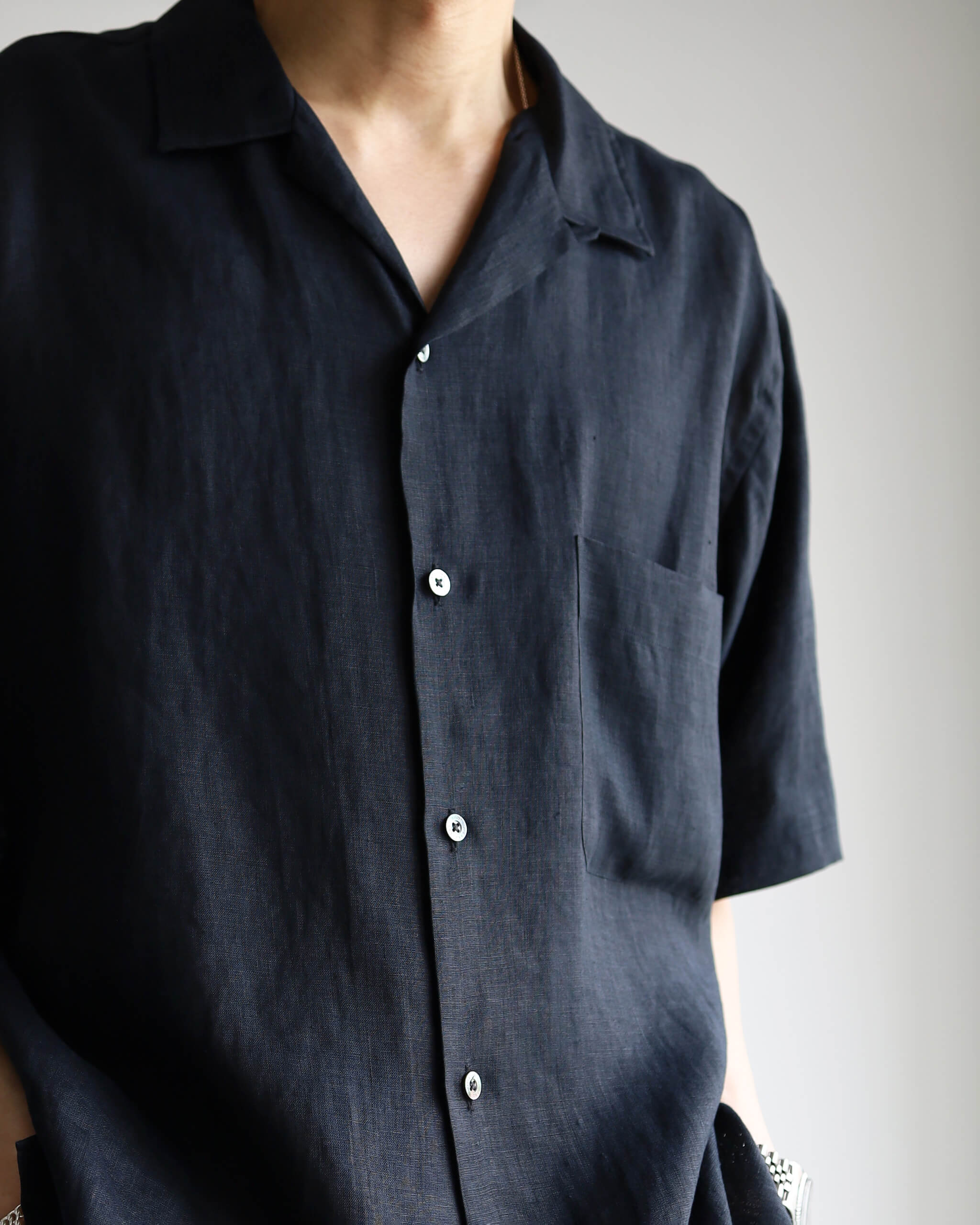 MARKAWARE NEW OPEN COLLAR S/S SHIRT HEMP SHIRTING 