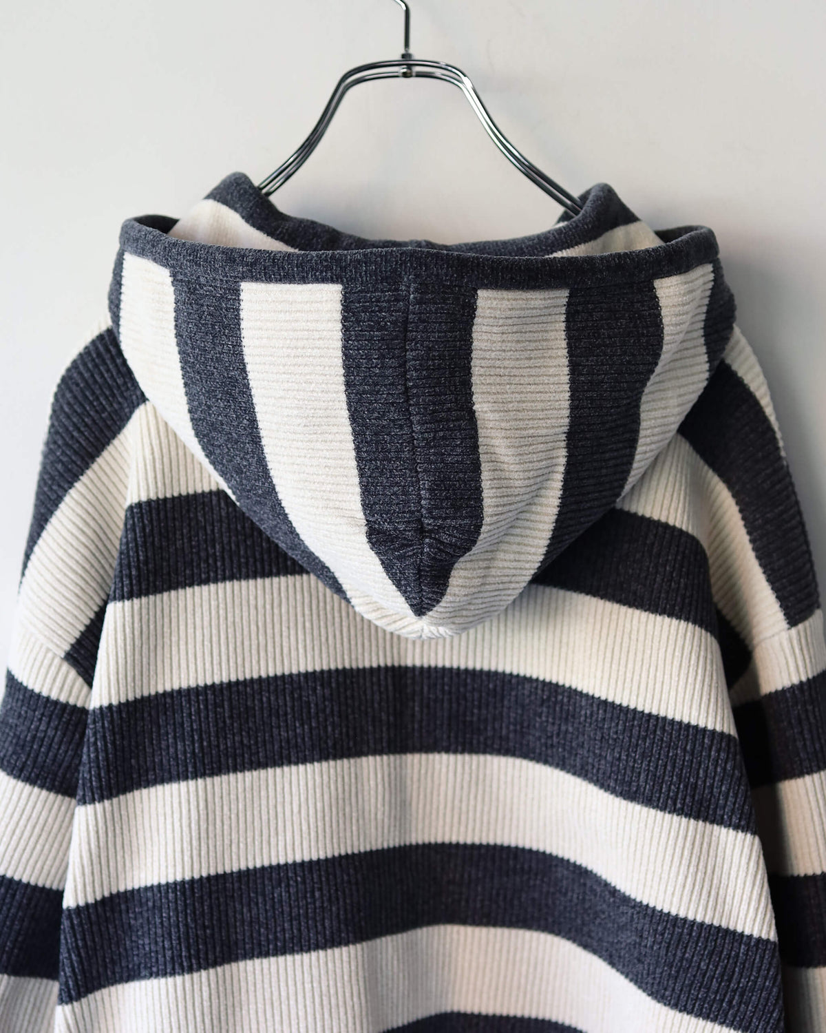 CORDY KNIT ZIP HOODIE STRIPE "WHITE × CHARCOAL"