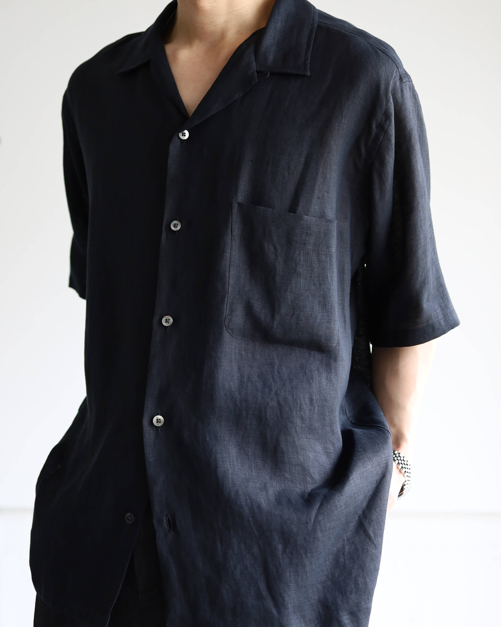MARKAWARE NEW OPEN COLLAR S/S SHIRT HEMP SHIRTING 