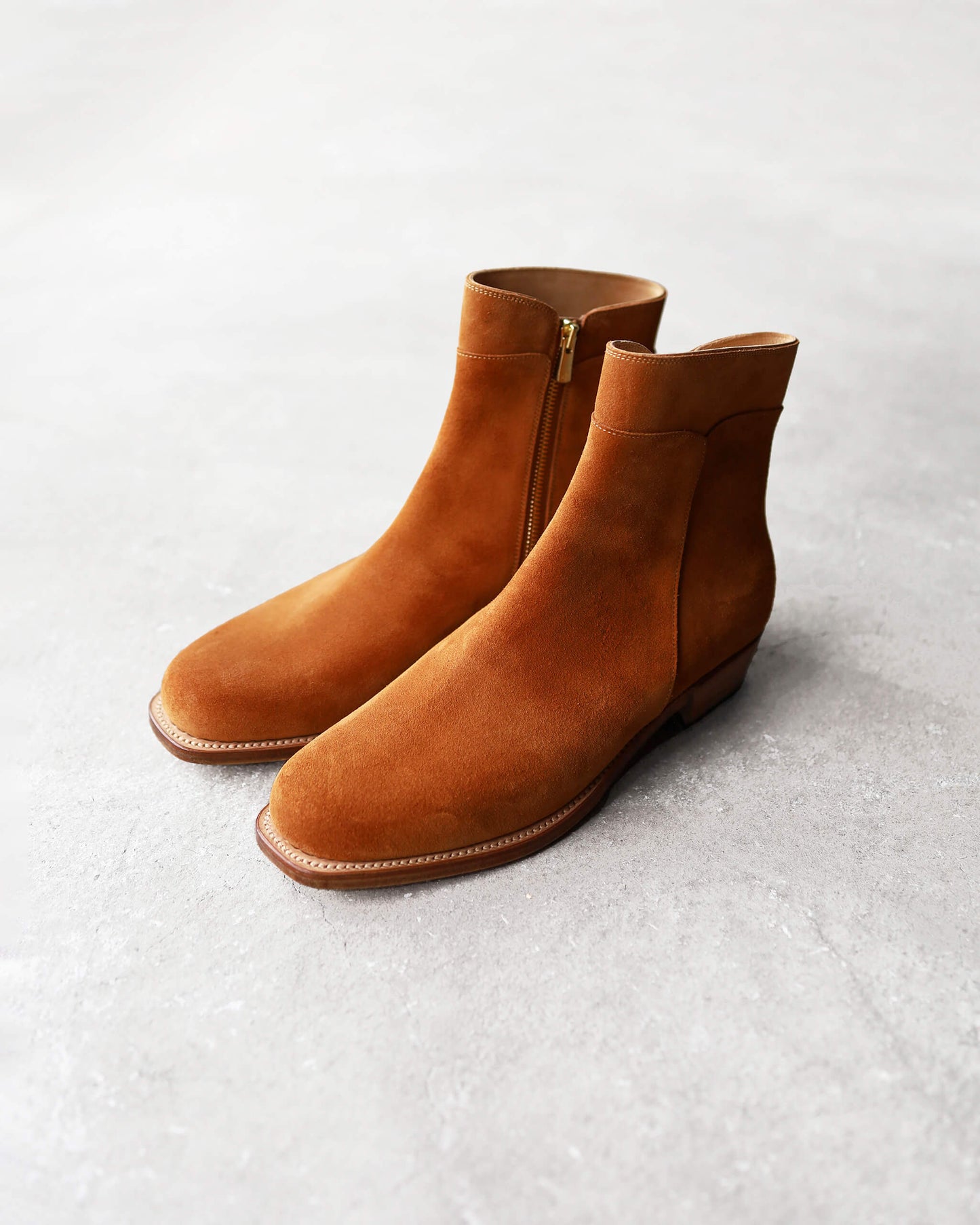 Side Zip Boots - Calf Suede "Camel"