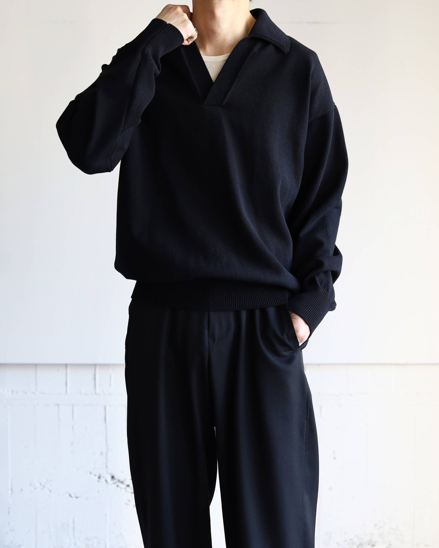 HEAVY KNIT POLO SWEATER "BLACK"