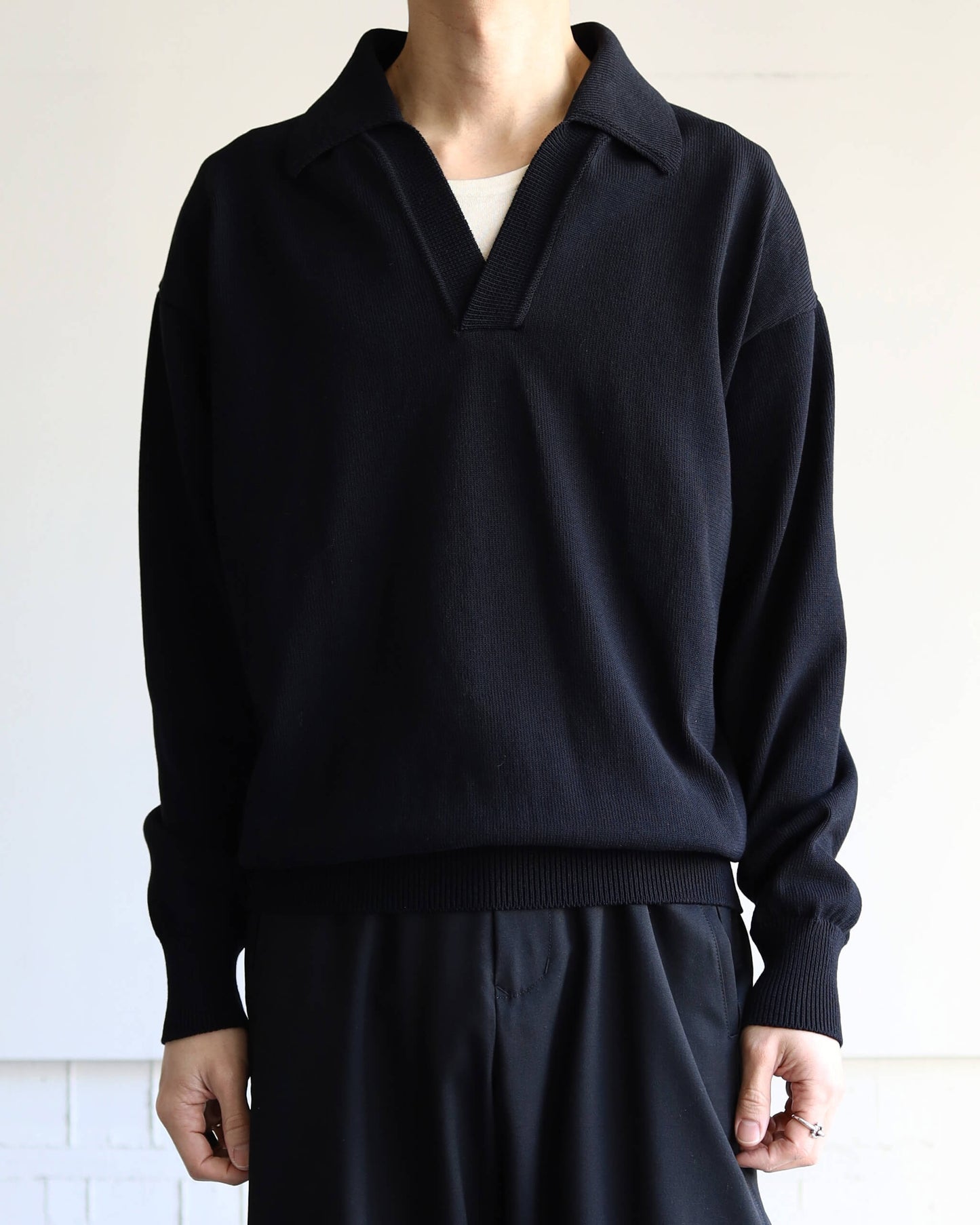 HEAVY KNIT POLO SWEATER "BLACK"