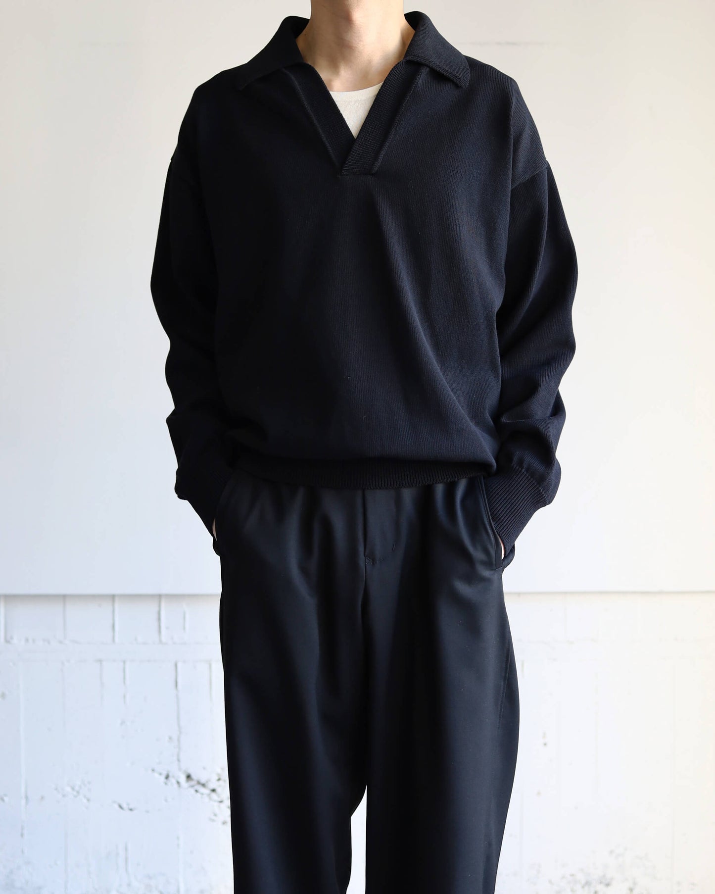 HEAVY KNIT POLO SWEATER "BLACK"