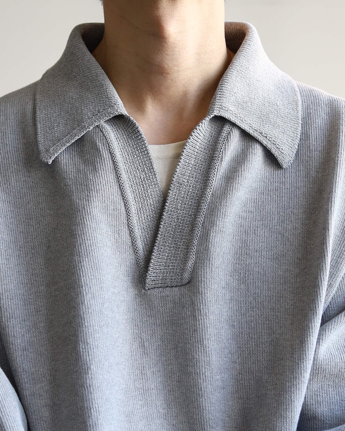 HEAVY KNIT POLO SWEATER "TOP GRAY"