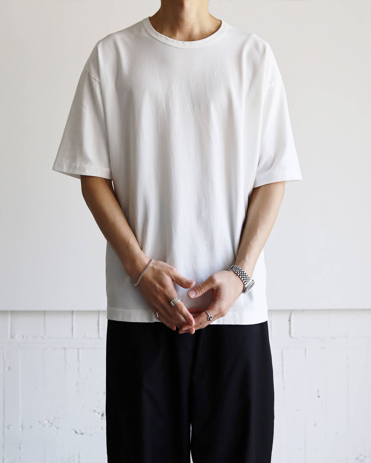 DRY COTTON JERSEY / CREW NECK T-SHIRT "WHITE"