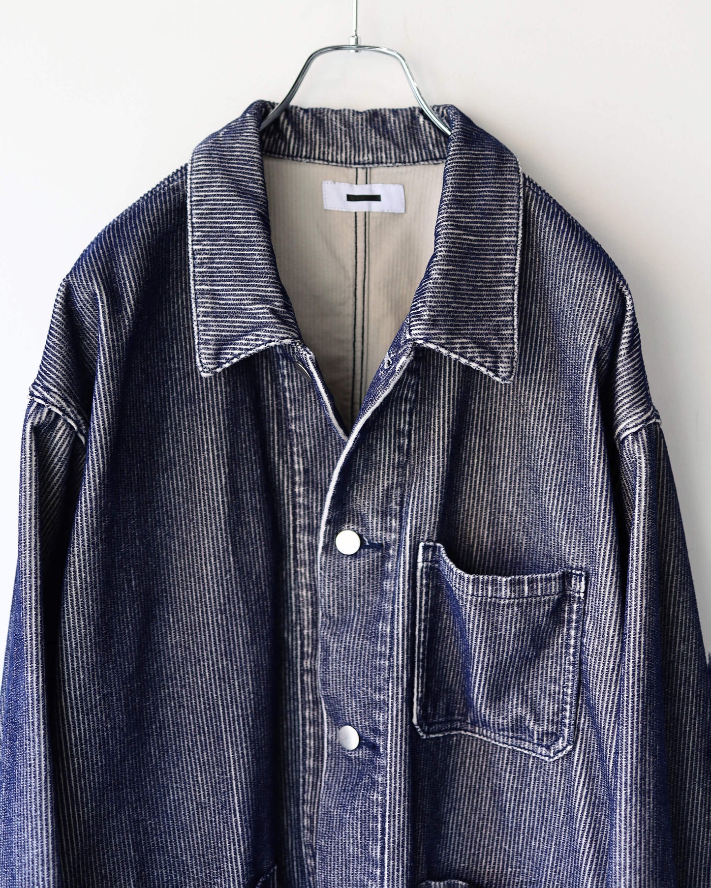 FLOCKY CORDUROY WORK JACKET "LIGHT GREY × NAVY"