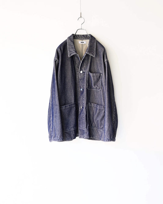 FLOCKY CORDUROY WORK JACKET "LIGHT GREY × NAVY"