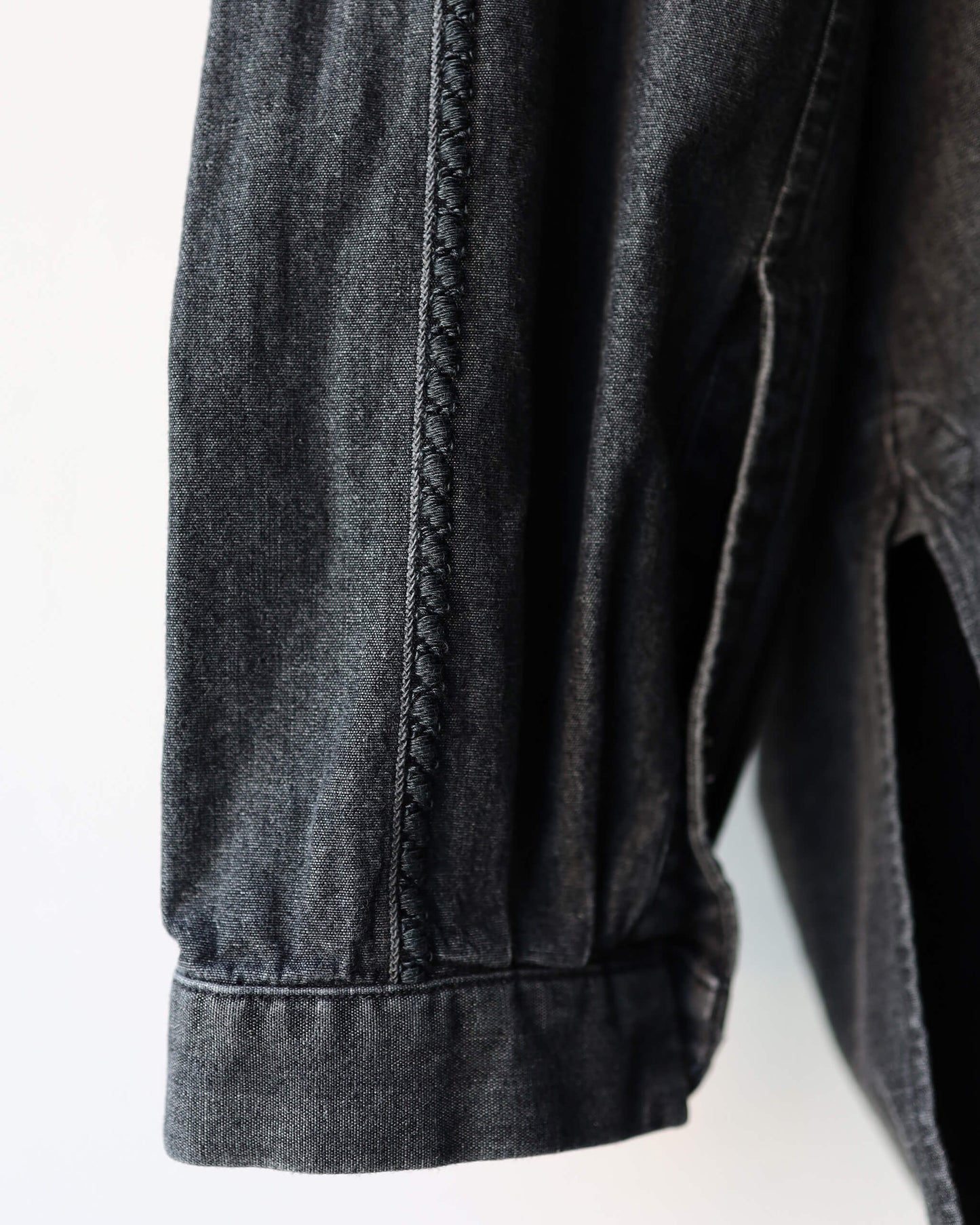 COTTON CHAMBRAY EMBROIDERY SKIPPER SHIRT "WASHED BLACK"