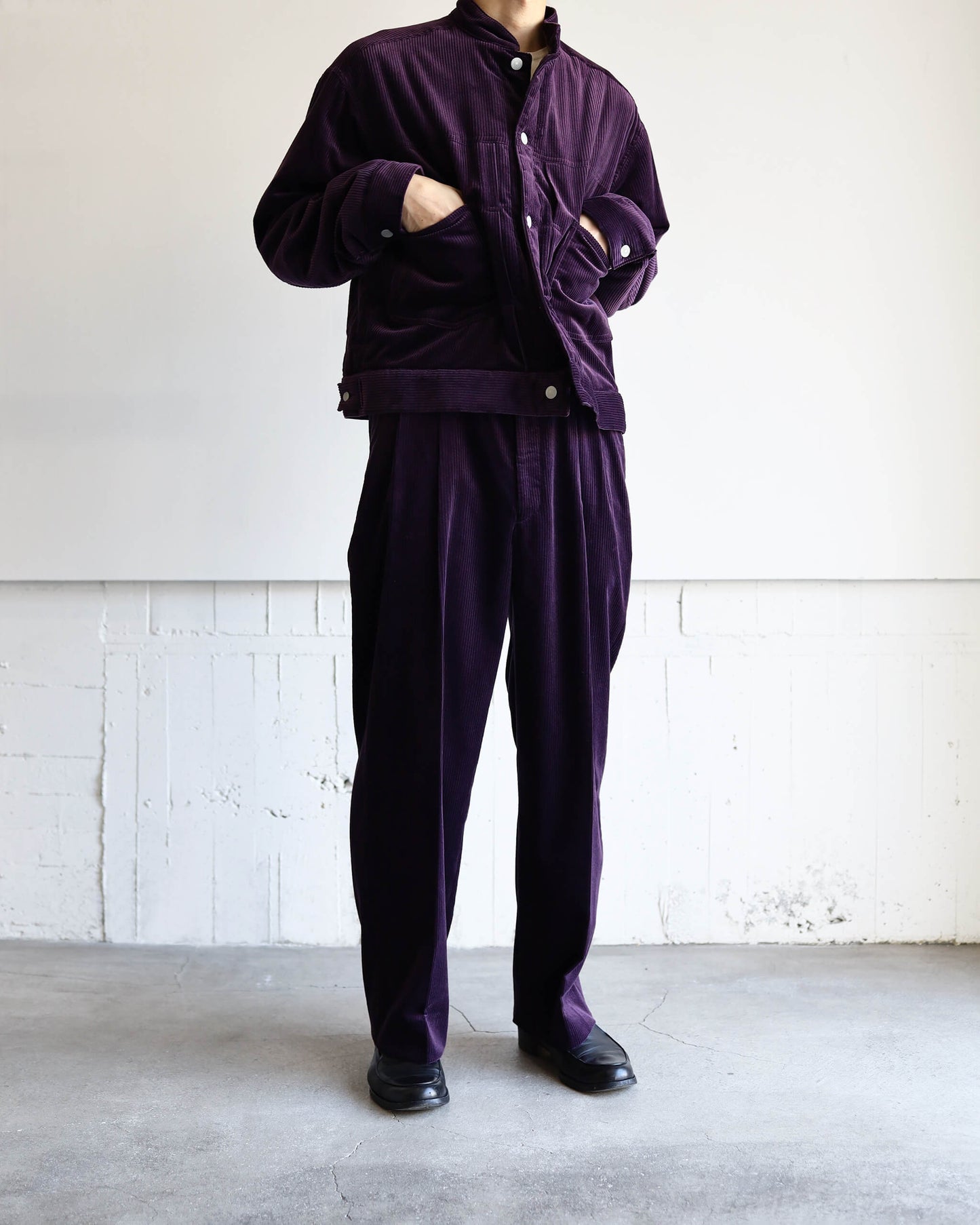 PUFFED MANDARIN COLLAR WORK JACKET ORGANIC COTTON 6-WALE CORDUROY "PURPLE"