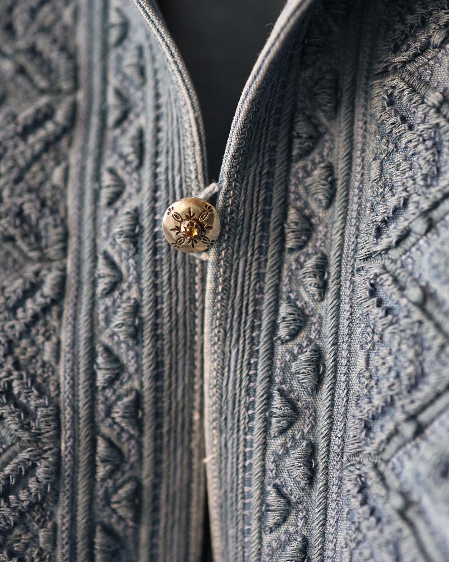 COTTON CHAMBRAY EMBROIDERY SKIPPER SHIRT "WASHED INDIGO"